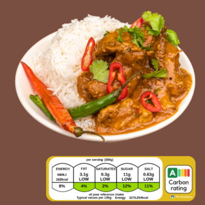 Lahore Karahi vegan curry on plate with rice