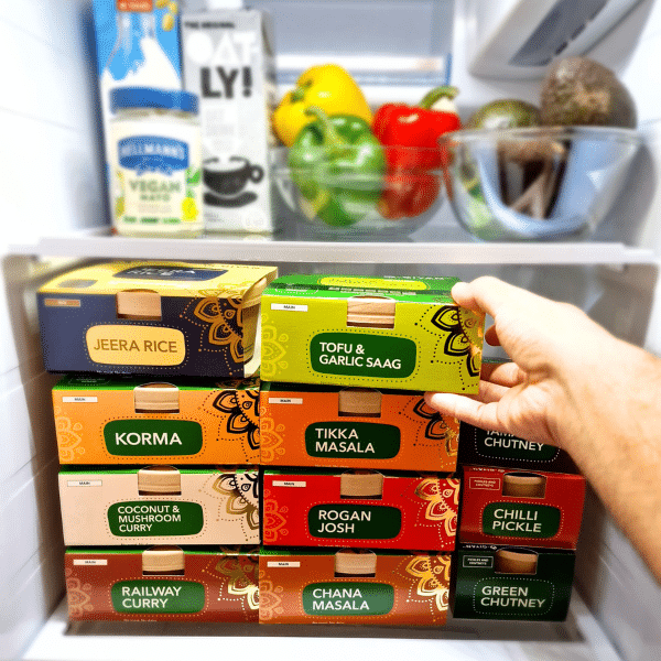 vegan ready meals delivered and stored in fridge